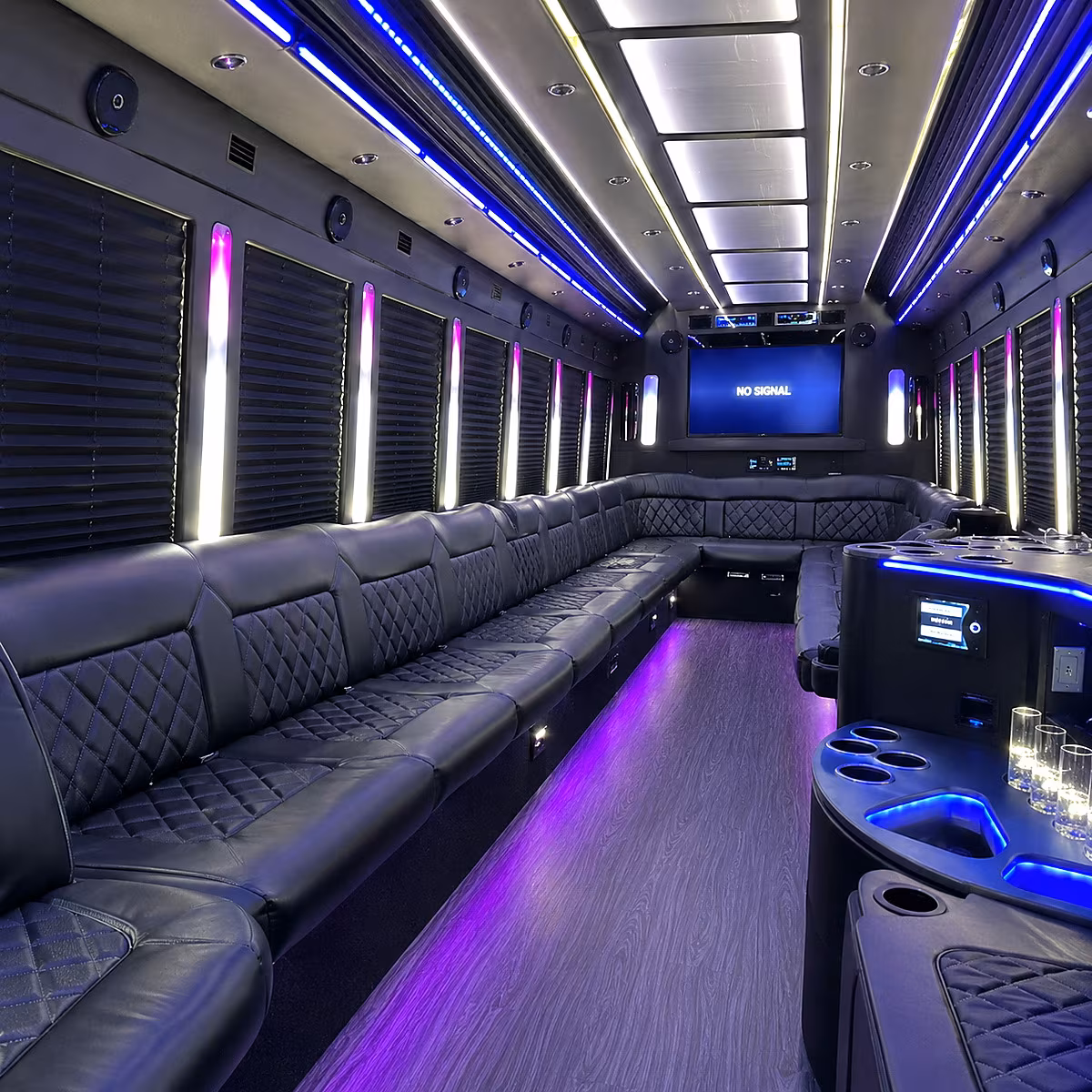 Passenger seating aboard a party bus rental serving Orlando